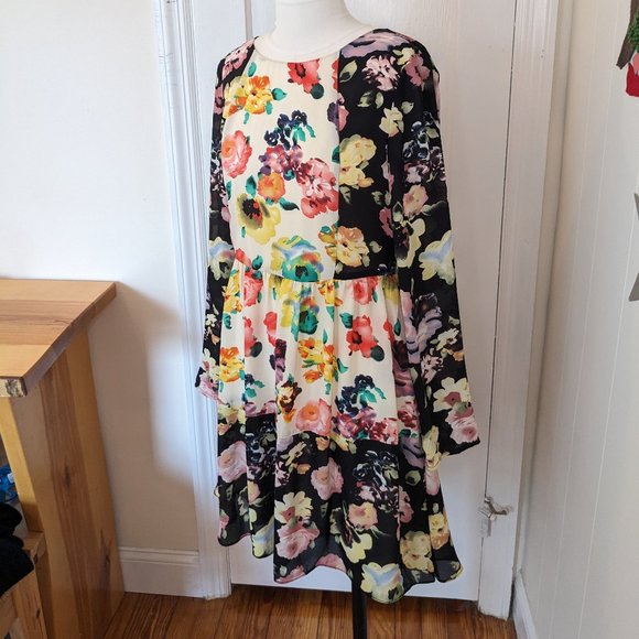 Asos Style London Patchwork Colorblock Floral Long Sleeve Dress - New, NWT - Picture 6 of 16
